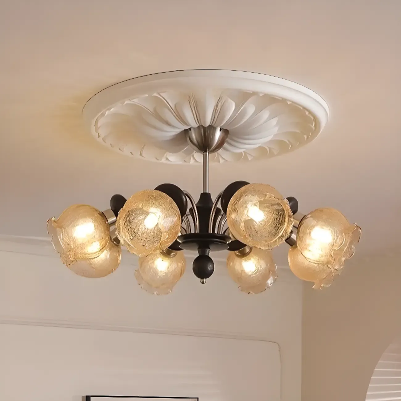 Black Crystalline Glass Globe Modern Chandelier Lights