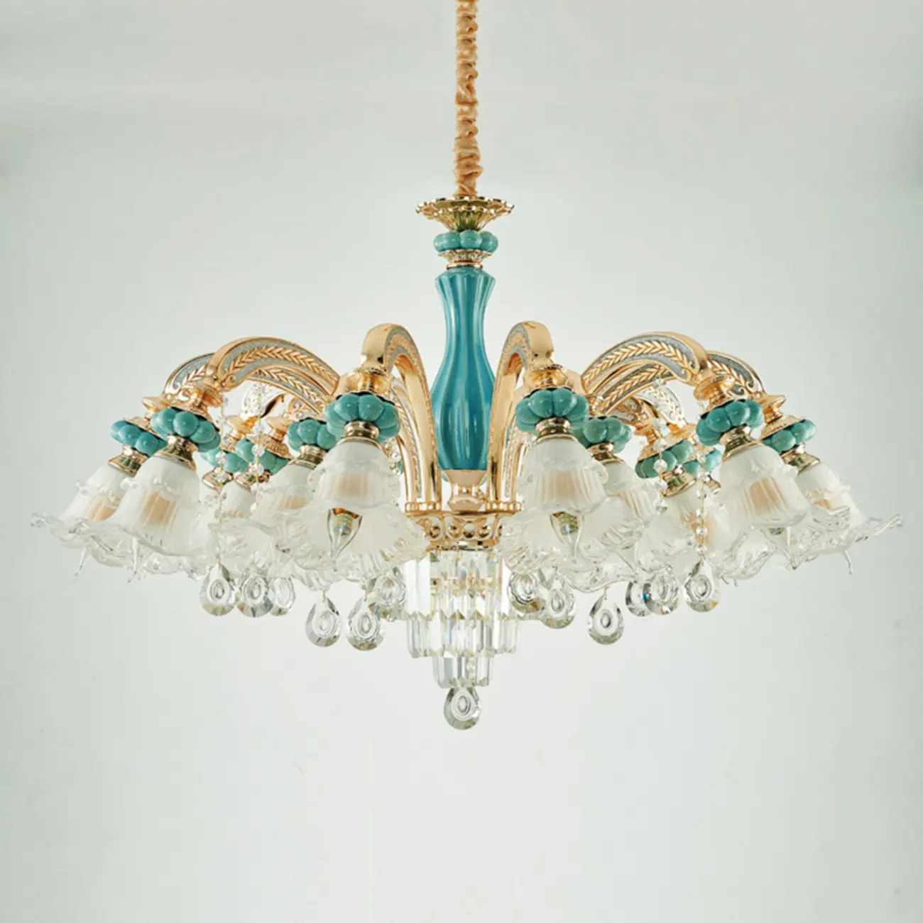 Living Room Down Light Crystal Chandelier with Flower Glass Shape