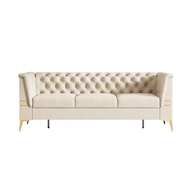 82.7 Velvet 3-Seater Sofa with Gold Metal Legs