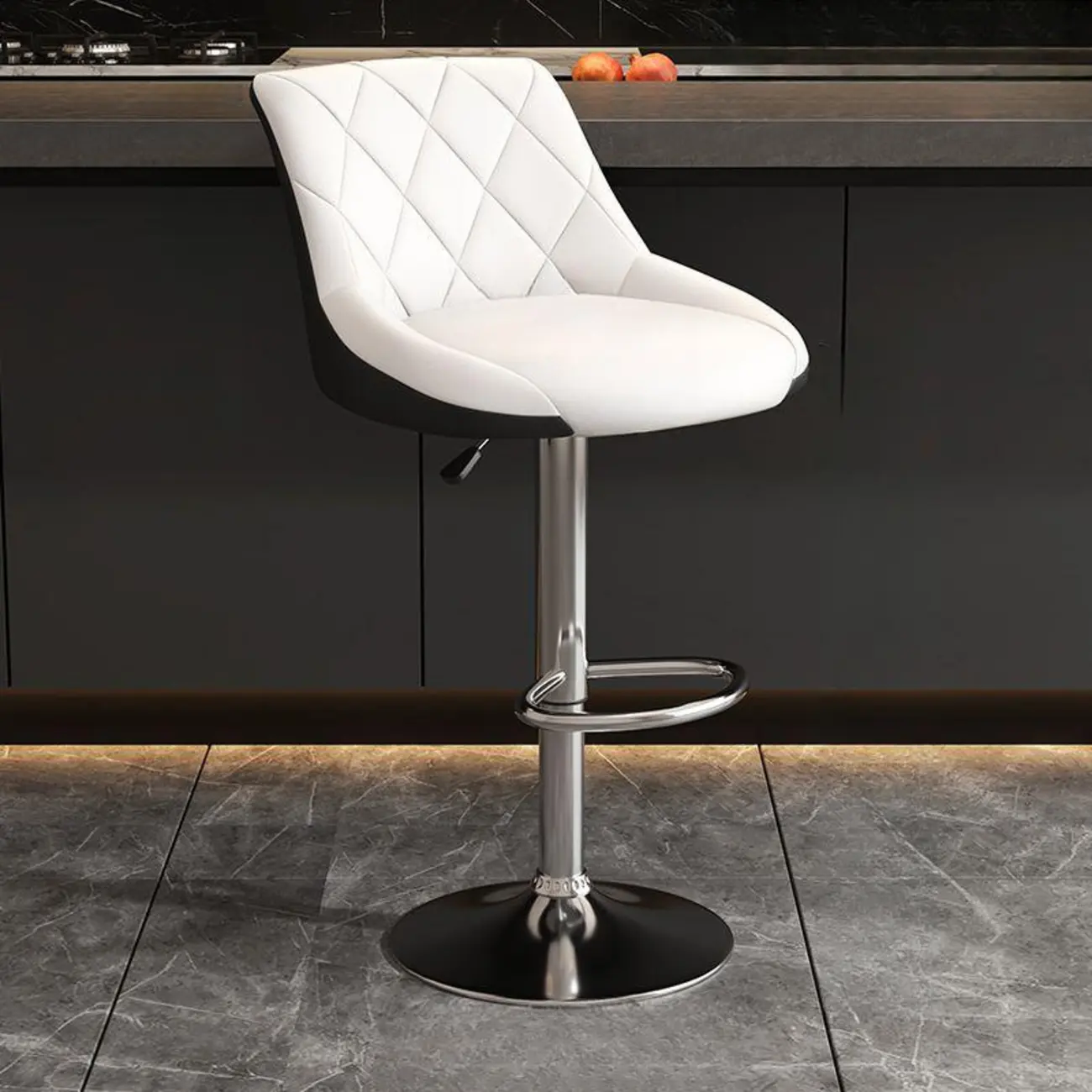 Diamond Tufted Swivel Bar Stool Adjustable Black Red PU Leather