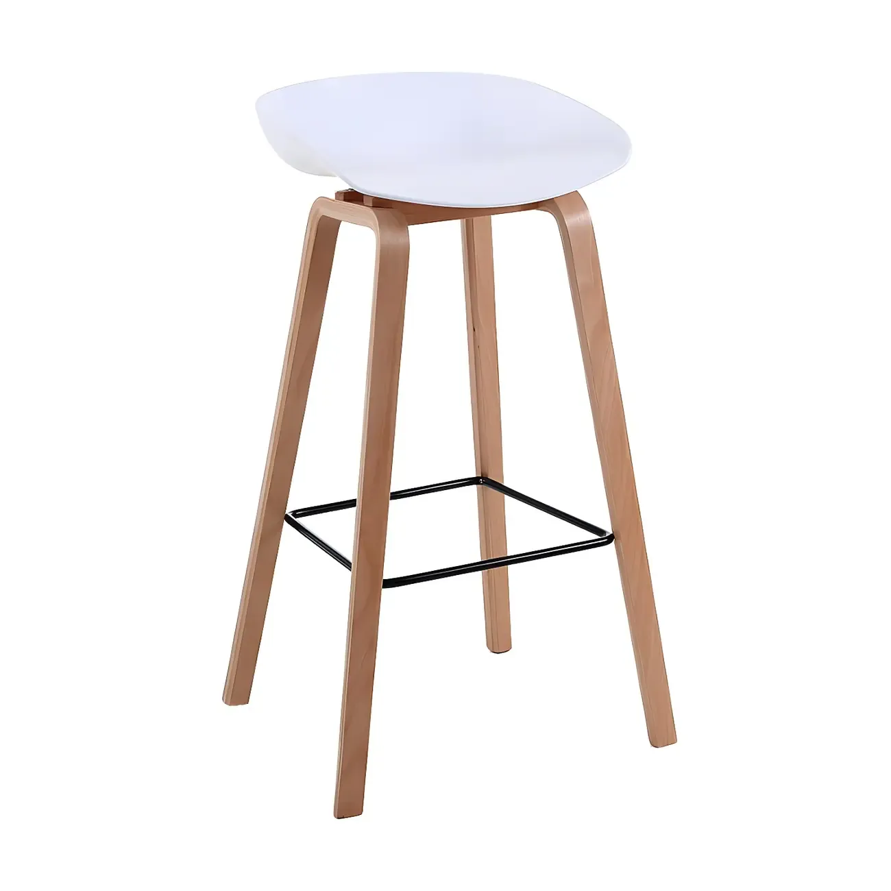 Mid-Century Modern Plastic Bar Stool with Wood Legs