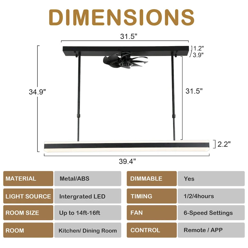 Bella Depot Modern Black Ceiling Fan with Dimmable Light, 6-Speed Reversible Fan with Remote and APP Control - N/A