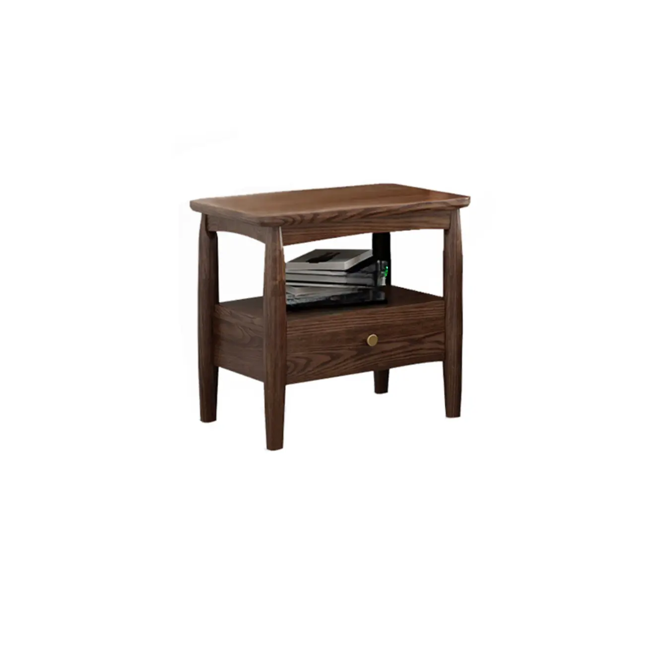 Traditional Natural Wood Nightstand with 2 Drawers