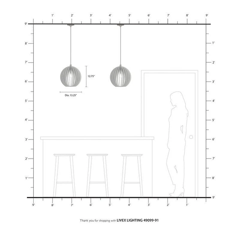 Livex Lighting 1 Light Mini Pendant, 49099-91 - 13.25  Dia x 16  - 90  Adj. H