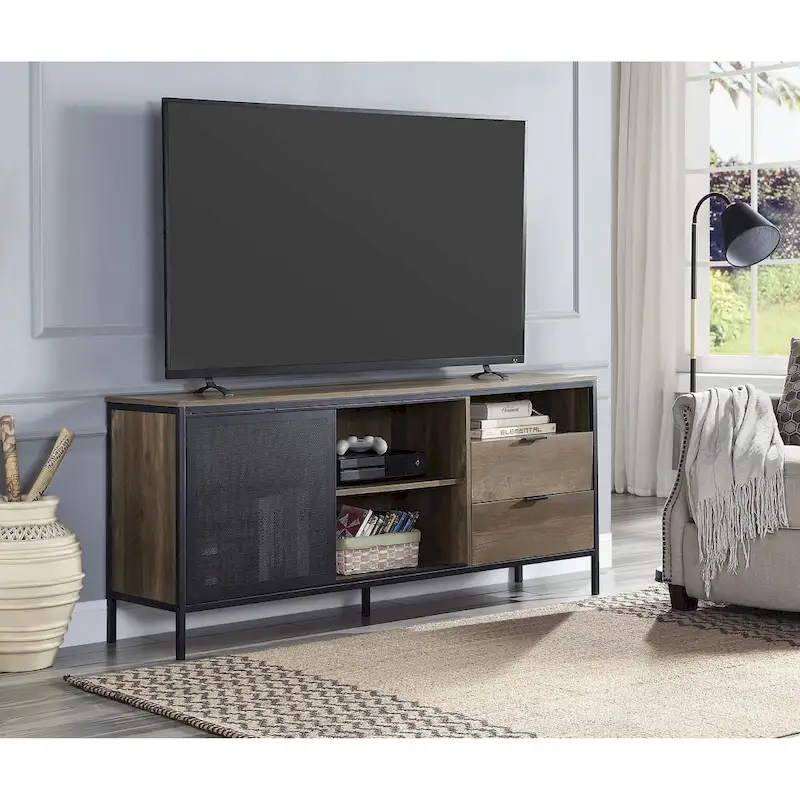 Oak Industrial 63 TV Stand with Storage Drawers & Shelf for 60 TVs