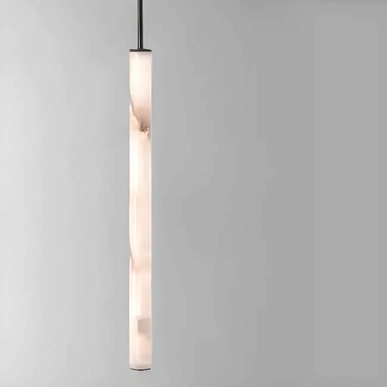 Modern Black Metal Alabaster Cylinder LED Pendant Light