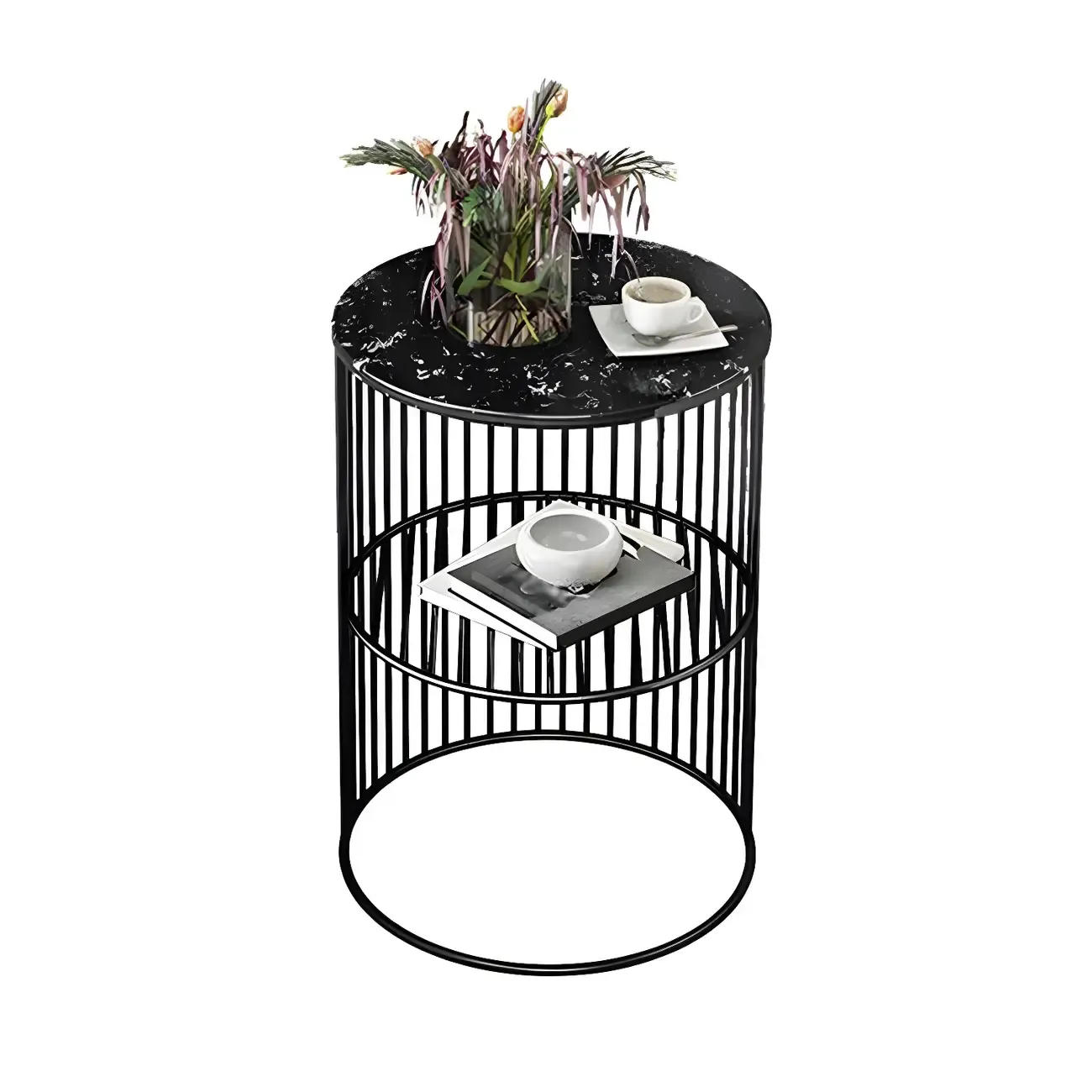 Modern Metal Bedside Table with Open Shelf in Cylindrical Shape
