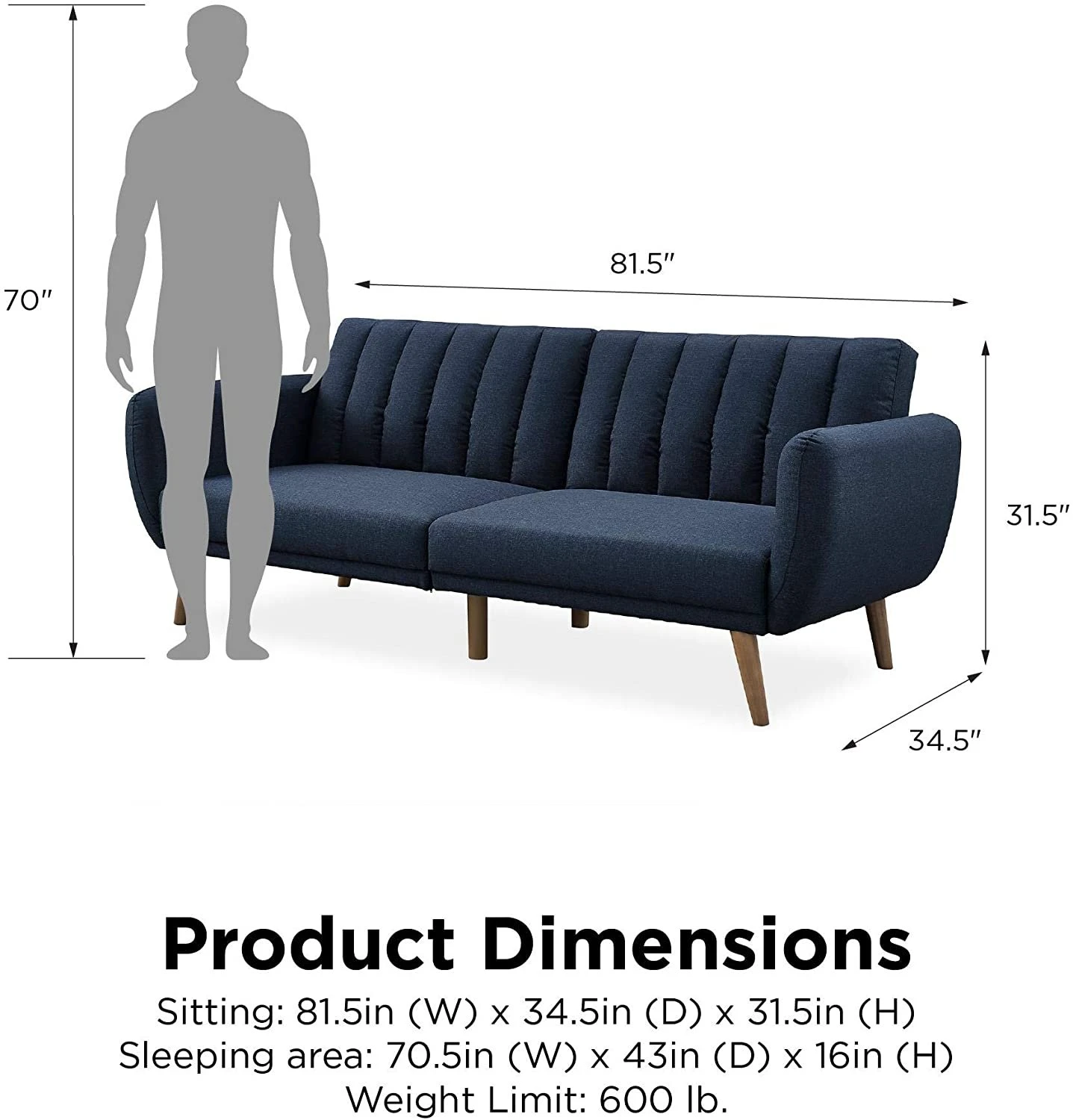 Novogratz Brittany Sofa Futon - Navy Linen - Premium Quality Home Furniture | Kendale Furniture