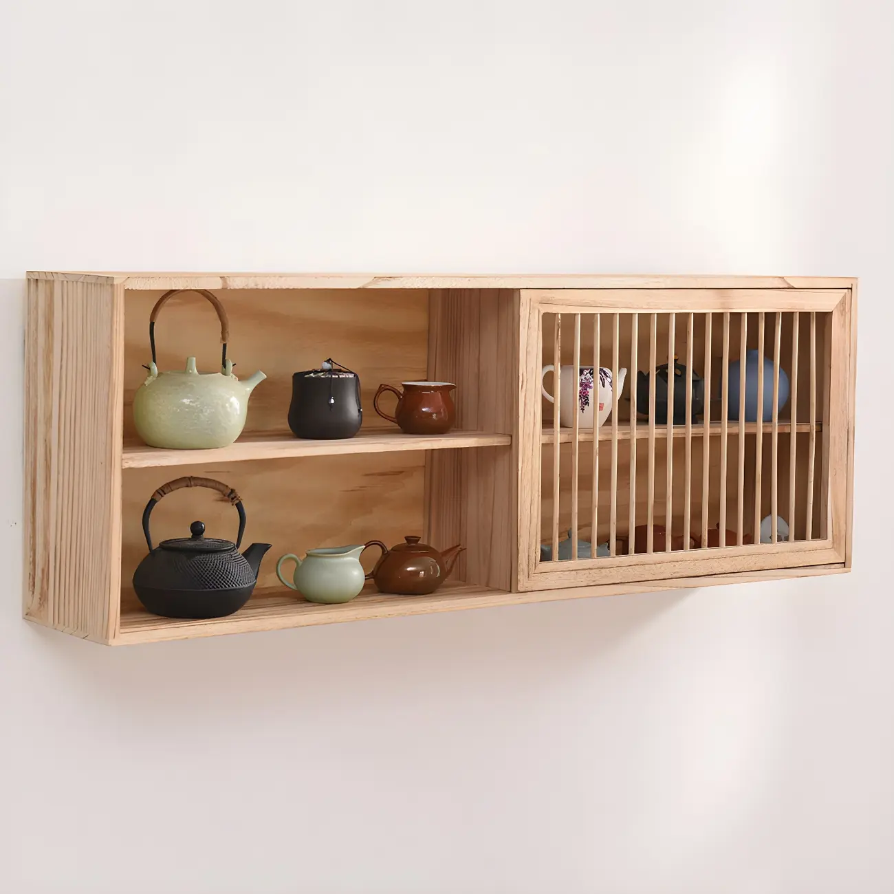 Short Wood Walnut 2-Shelf Wall-Mounted China Cabinet