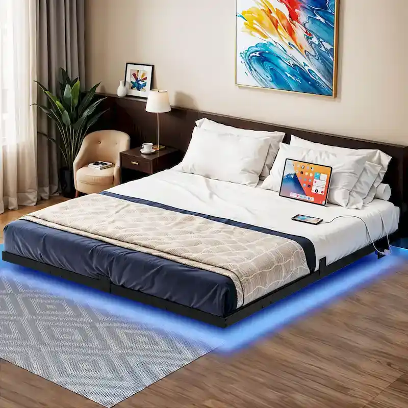 Floating Bed Frame with LED Lights