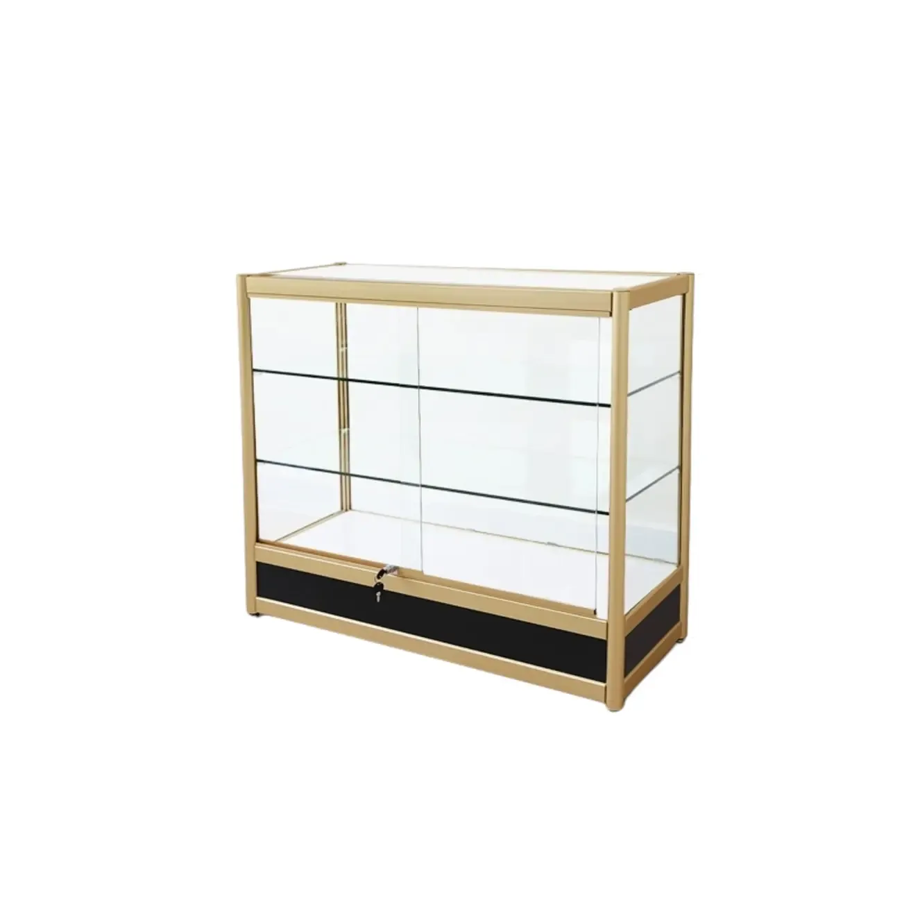 Gold Rectangular Metal Frame Glass Curio Cabinet