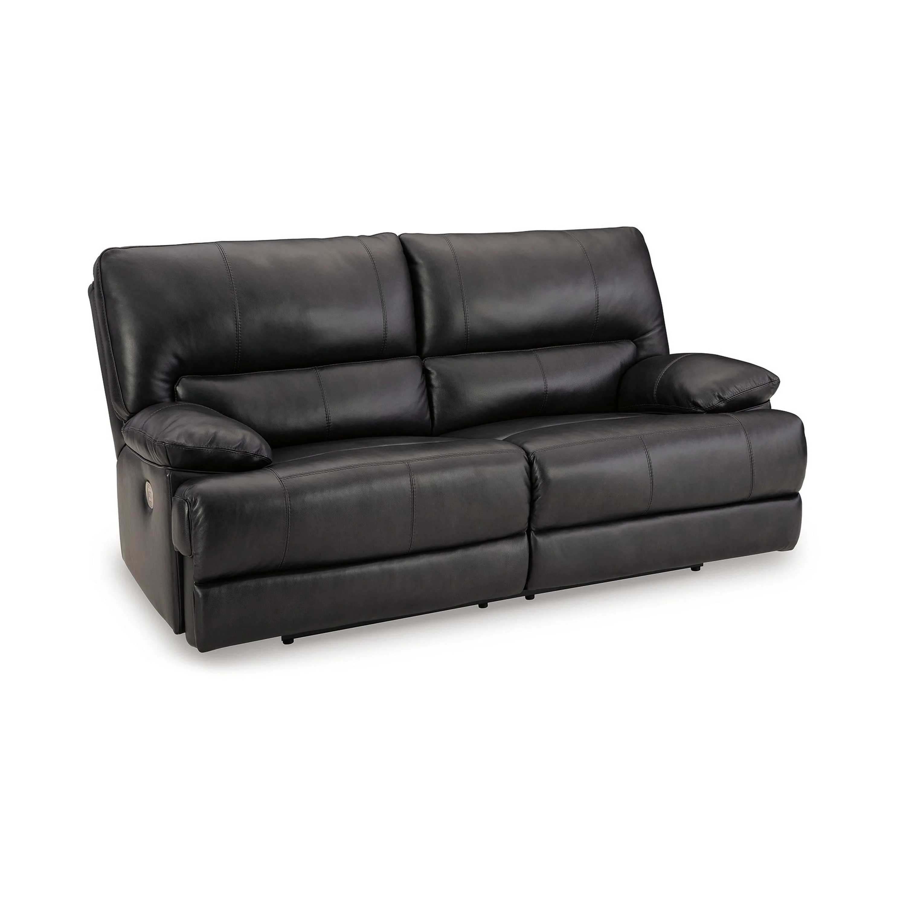 Monto Power Recliner Sofa, Plush Black Real Leather, USB Port, 82 Inch