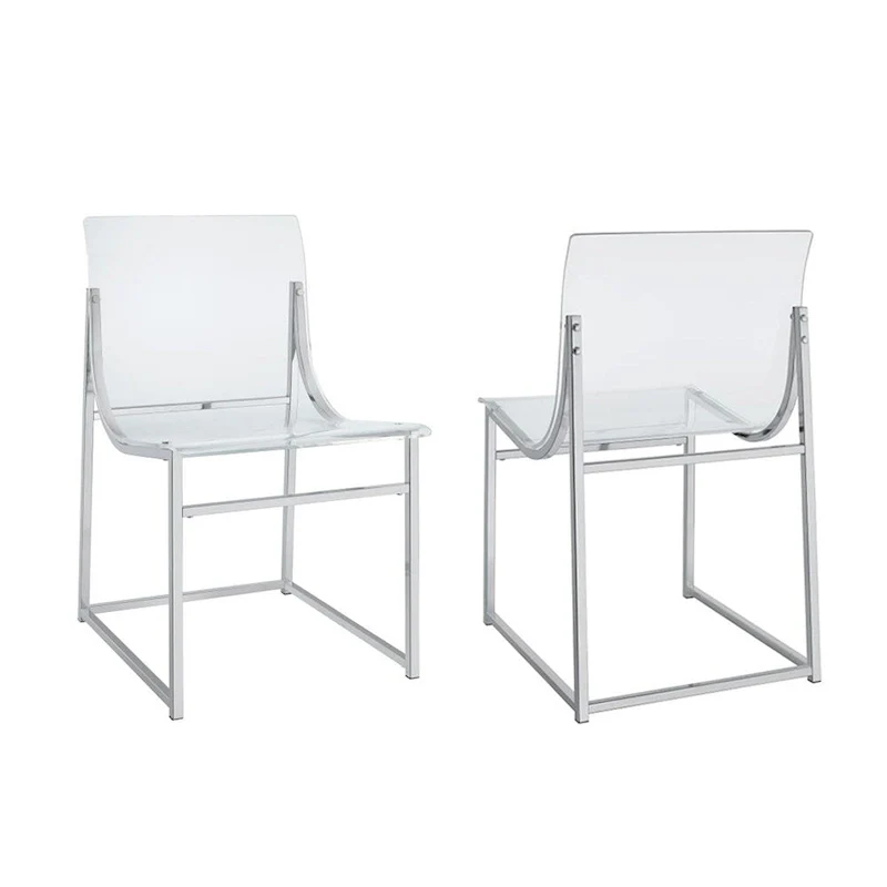 Set of 2 Dining Side Chairs in Clear and Chrome