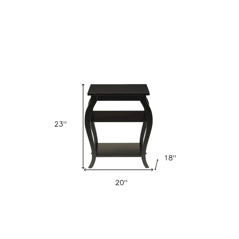 HomeRoots 23   Black Wood Bow Leg End Table With Two Shelves - 20   W x 18   D x 23   H