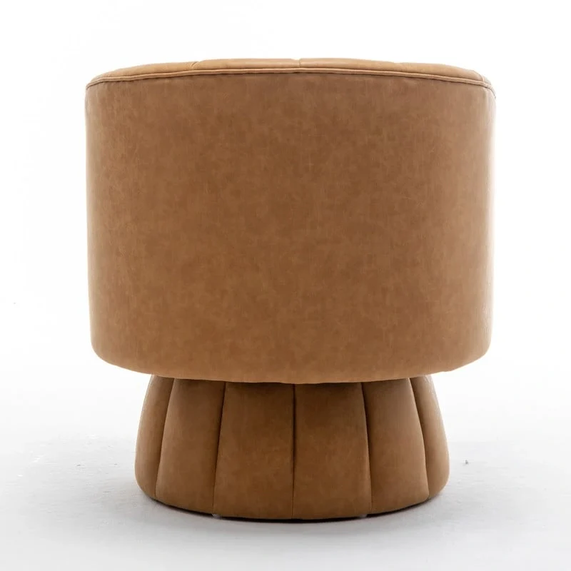 SEYNAR Mid-Century Swivel PU Leather Tufted Round Accent Barrel Chair