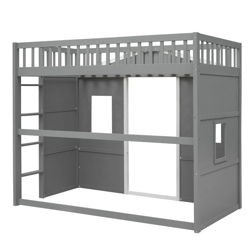 House Loft Bed Twin Kids Playhouse Bed, Solid Wood Loft Bed Frame with Window and Ladder