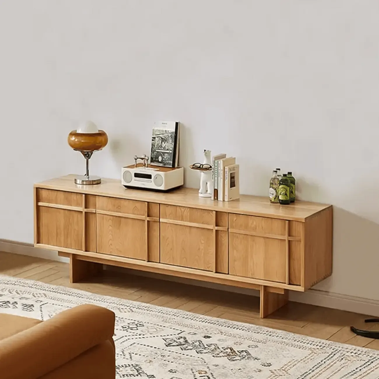 Scandinavian Brown Wood Cabinet TV Stand with Adjustable Shelf