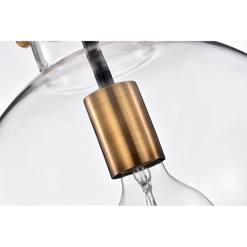 Black and Antique Gold 1-Light 10 Inch Globe Shaped Clear Glass Pendant