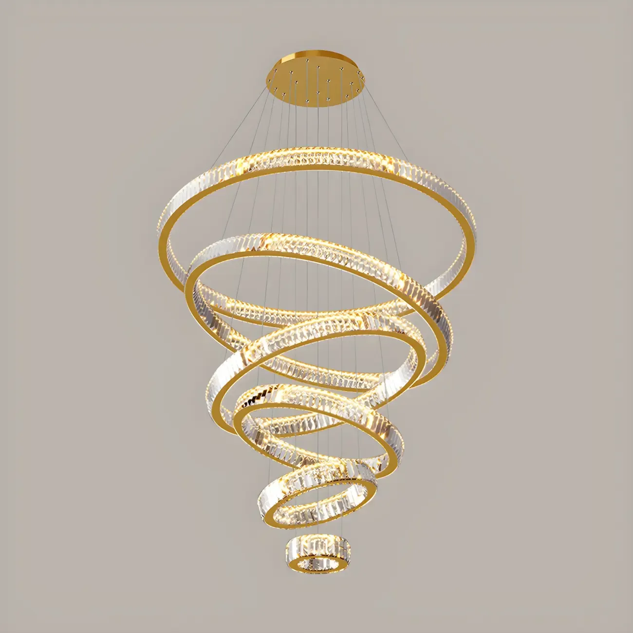 Gold Spiral Ring Crystal Tier Chandelier Modern Remote LED