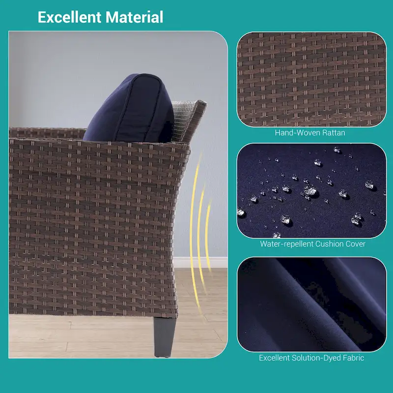 BONOSUKI 3-Piece Patio Sofa Set Brown Rattan with Side Table