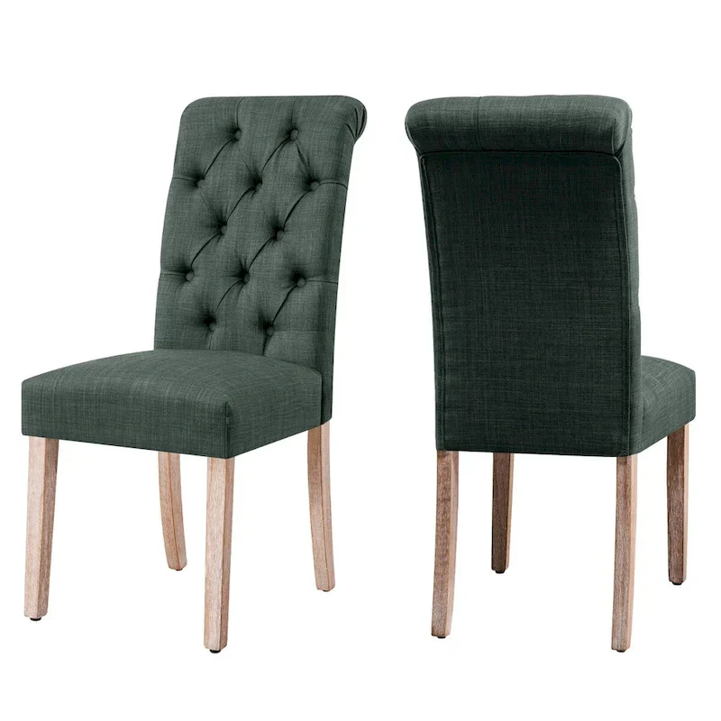 CHUN YI Linen Parsons Modern Button Dining Chair (Set of 2)