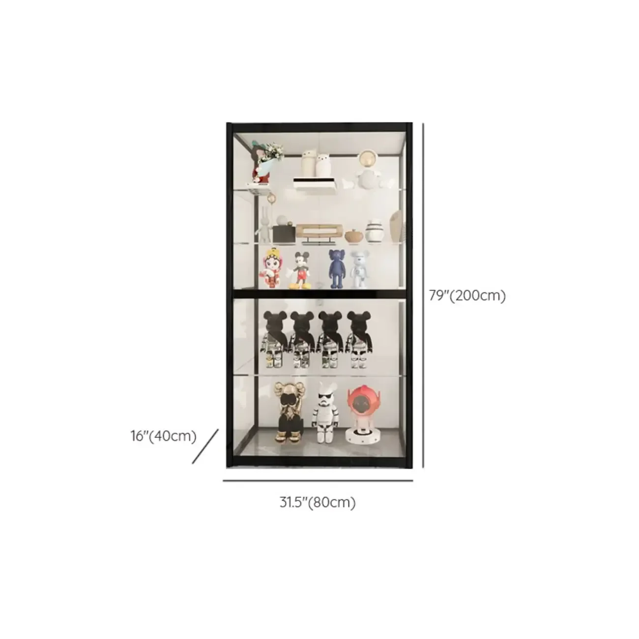 Black Metal Frame Clear Glass Shelf Curio Cabinet