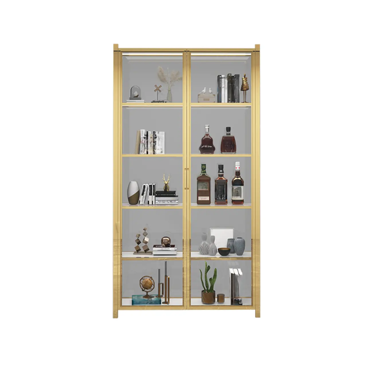 Freestanding Gold Glass Display Cabinet with LED Lights