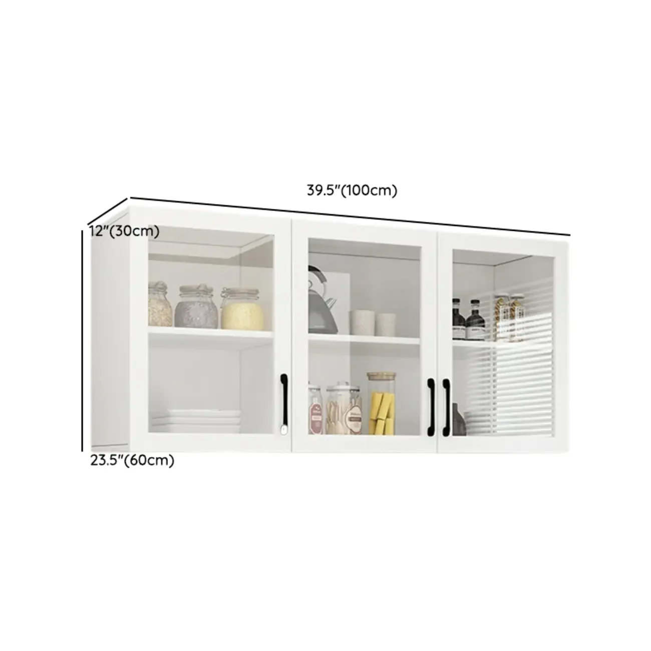 Kitchen Floating White Wood Glass Enclosed Display Cabinet