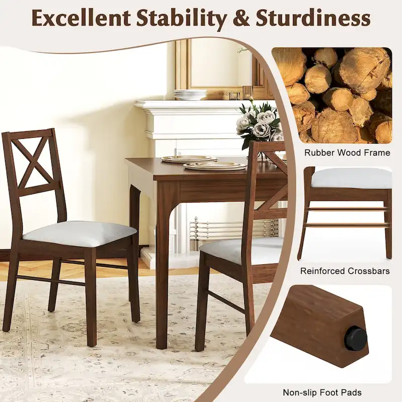 Dining Chairs Set of 4 Upholstered Kitchen Side Chairs w/ Rubber