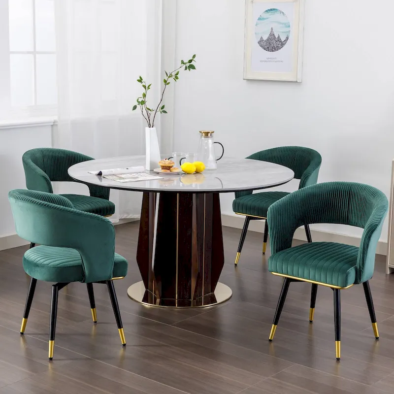 Swivel Velvet Dining Chair with Metal Legs, Set of 2