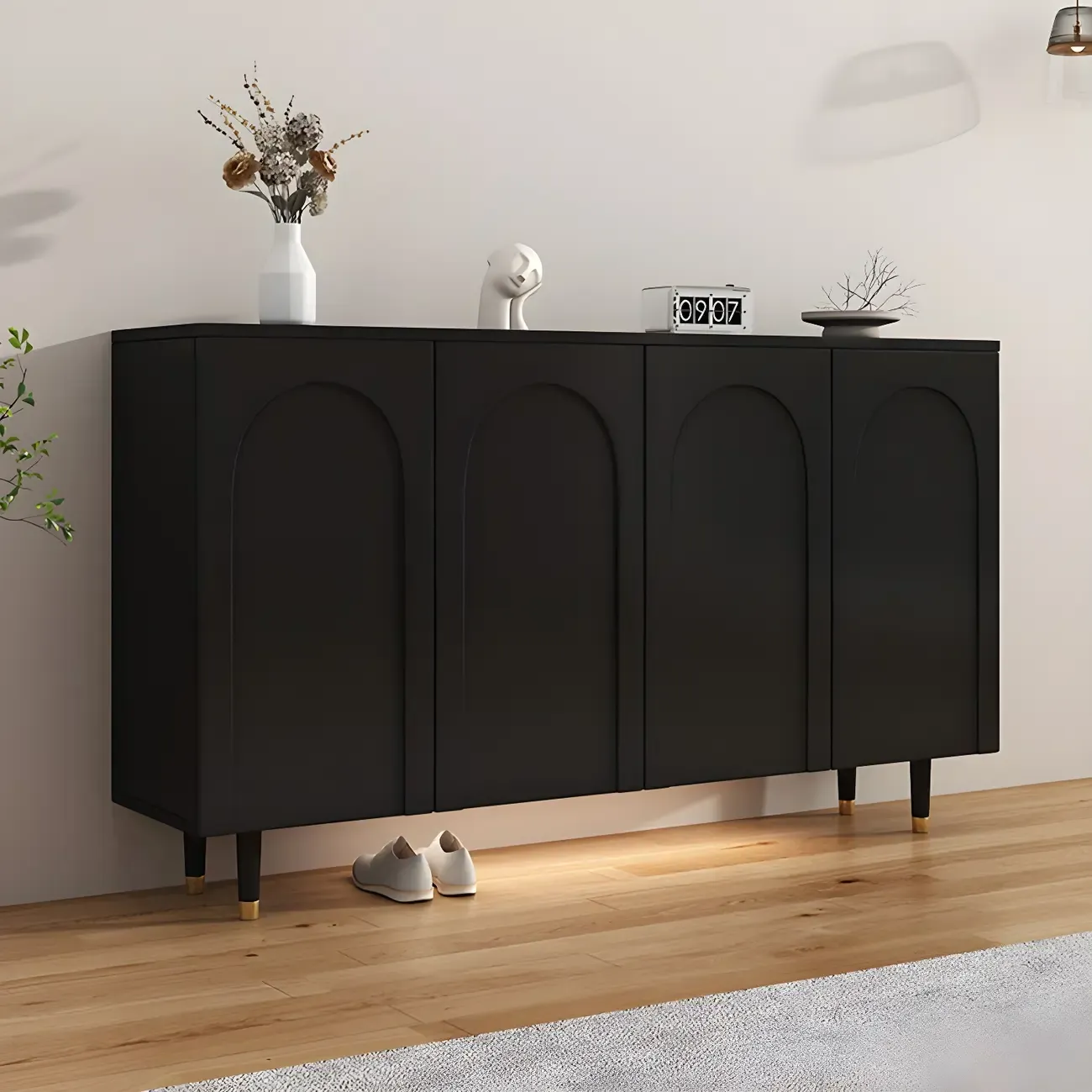 Green Wood Shoe Cabinet with Adjustable Shelves