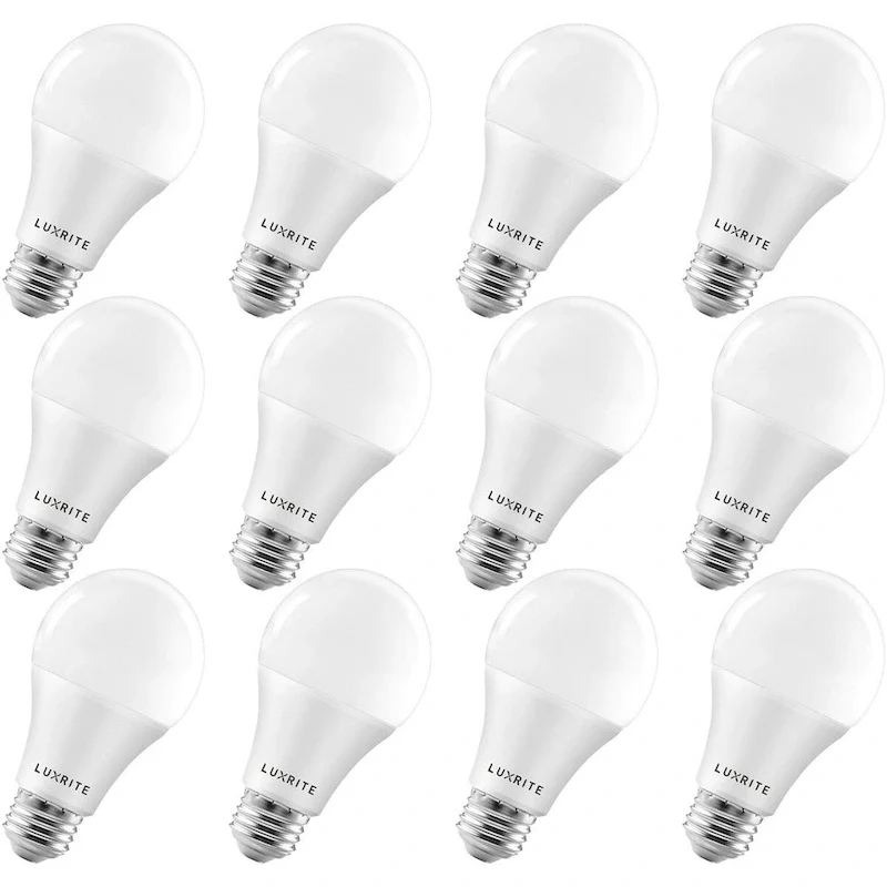 Luxrite A19 LED Light Bulbs 100W Equivalent Dimmable, 1600 Lumens, Enclosed Fixture Rated, Energy Star, E26 Base 12-Pack