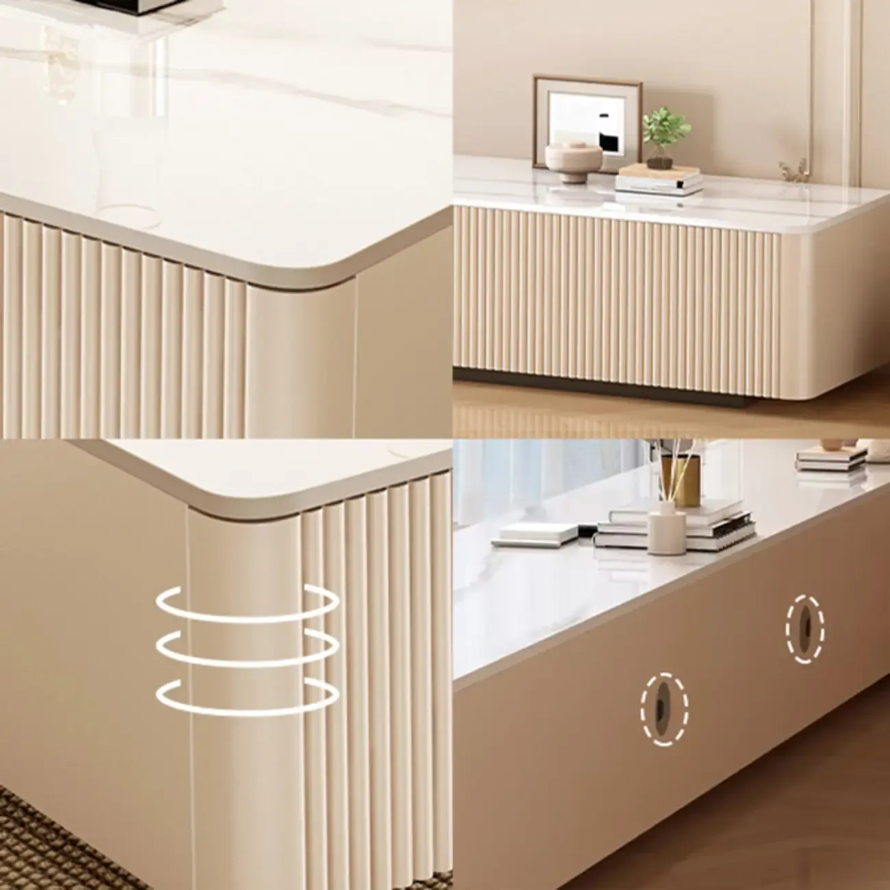 63 Champagne Long Stone TV Stand with Cable Management