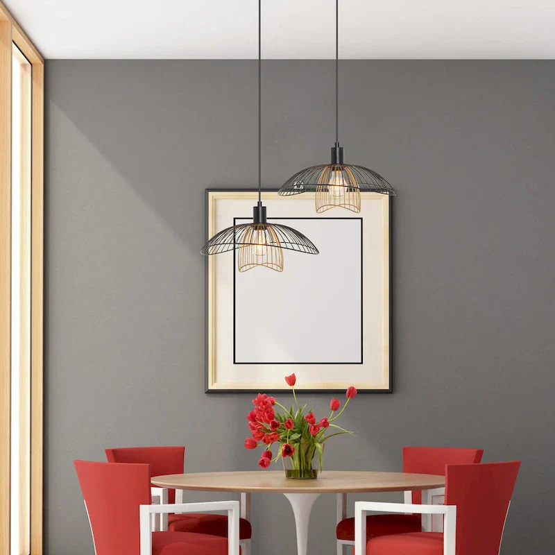 Elizabeth River of Goods Black and Gold Metal Double Shade 13.875-Inch Pendant Light - 14.375  x 13.875  x 9.75/57.75