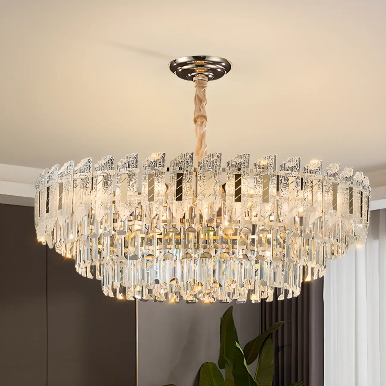 Luxurious 2 Tiers Round Gold Crystal Chandelier