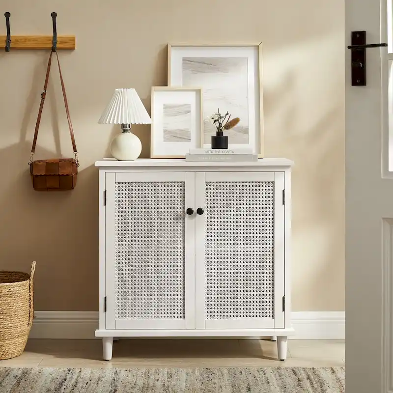 Art Leon Woven Rattan Wicker Accent Cabinet