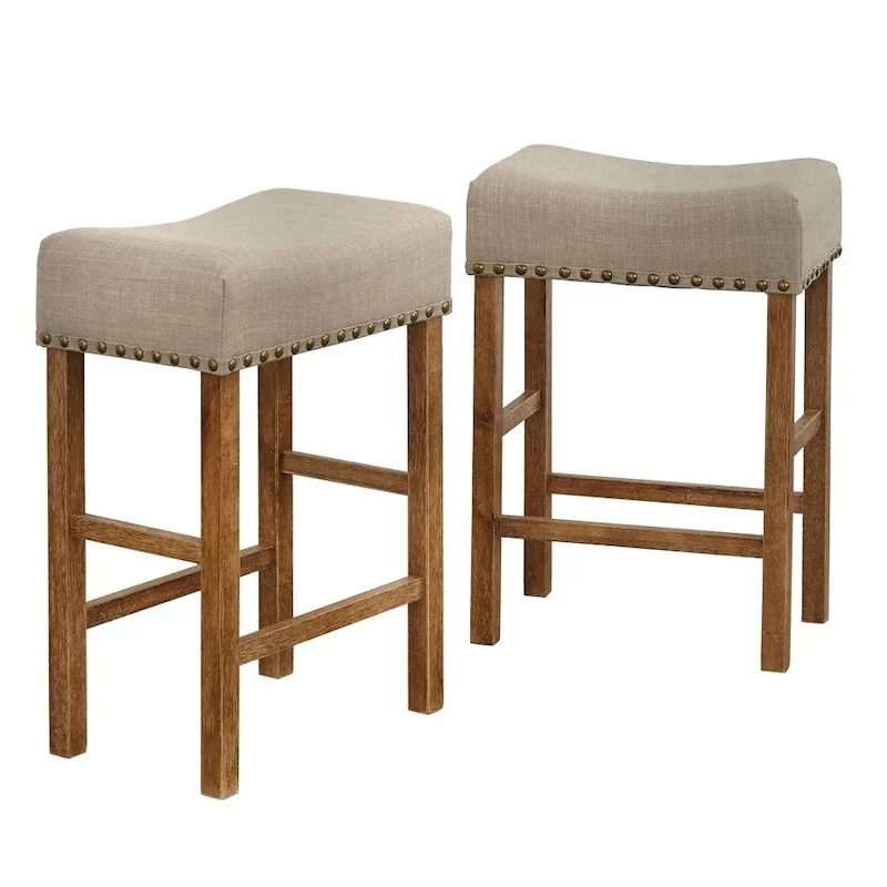 Simple Living Hathaway Nailhead 24-inch Counter Height Saddle Stool (Set of 2)