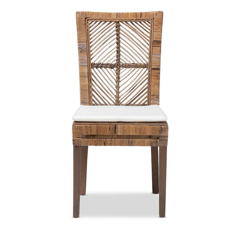 Laluna Modern Bohemian Rattan/ Mahogany Wood Dining Chair with Cushion