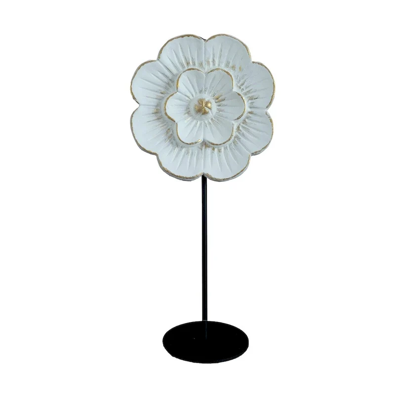 Artissance 14 H White Wooden Flower With Iron Base - Small