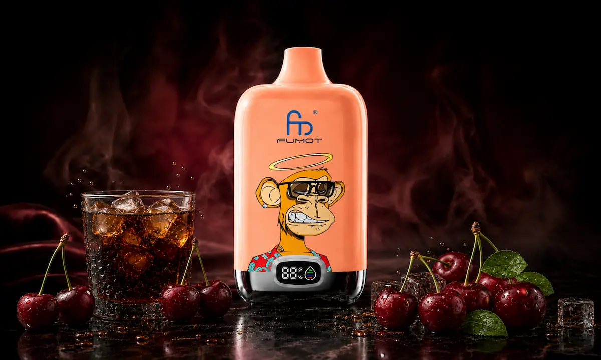 Fumot Digital Box 12000 Cherry Cola Vape in einer dunklen Rauchszene