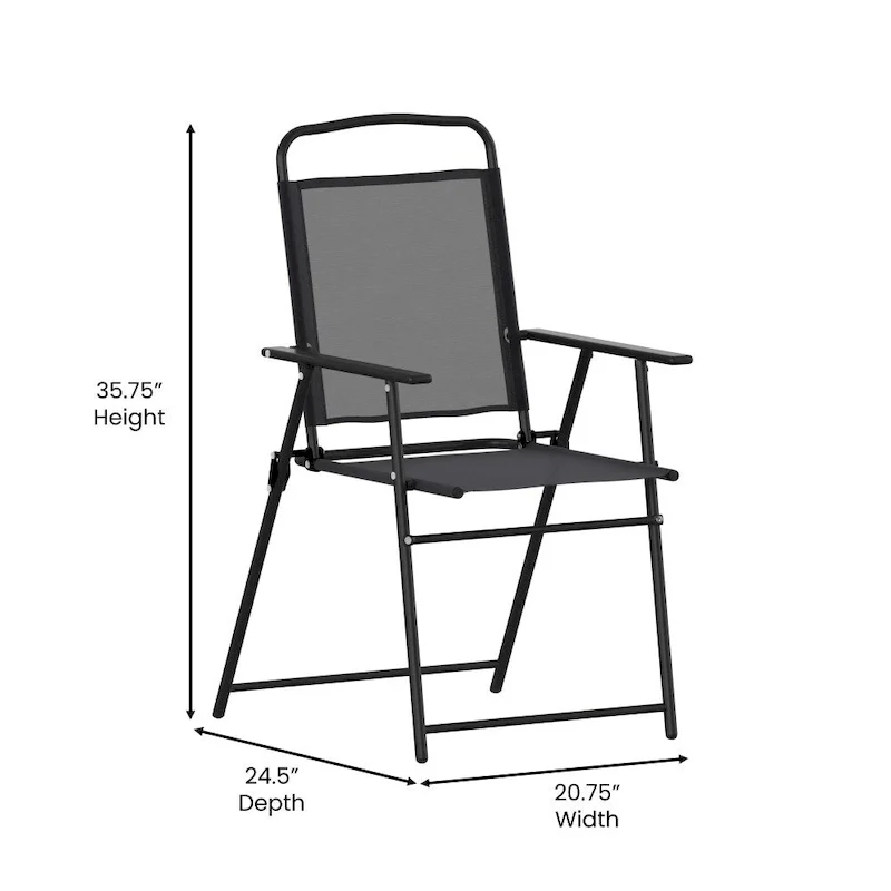Set of 2 All-Weather Textilene Patio Sling Chairs with Armrests