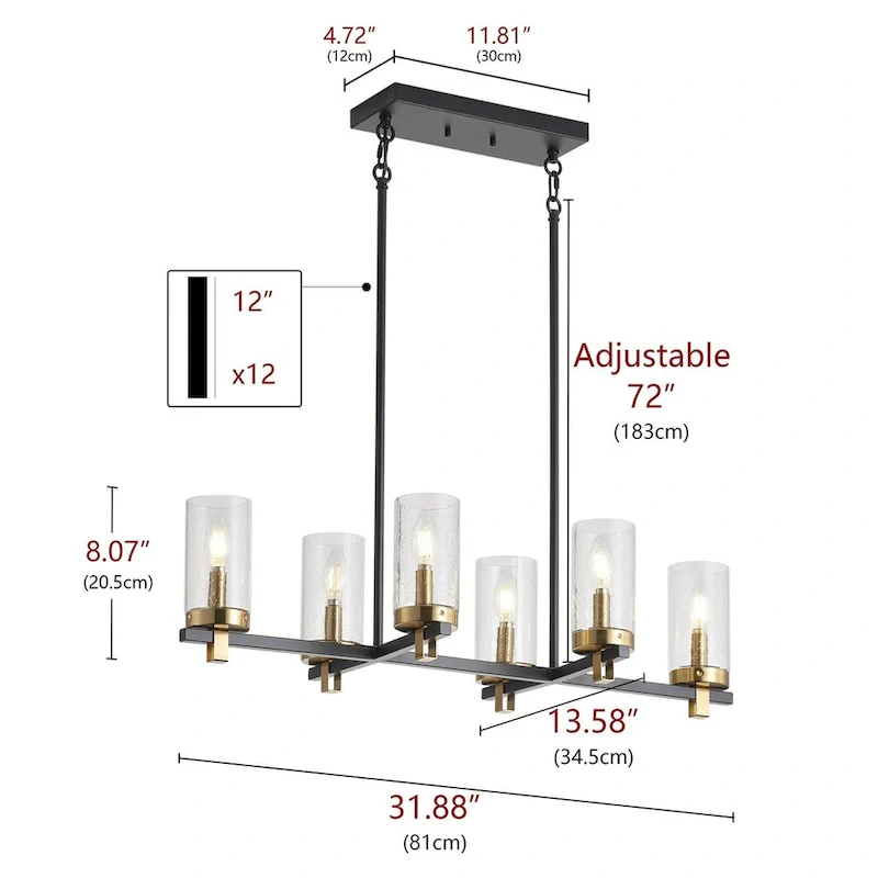 6-Lights Glass Shape Creative Adjustable Kitchen Island Lights - 31.9 D11.8 W72 H (Adjustable)