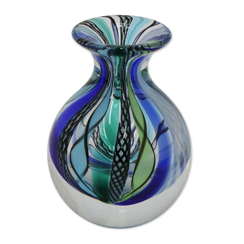 Novica Handmade Carnival Color Petite Handblown Recycled Glass Art Bud Vase