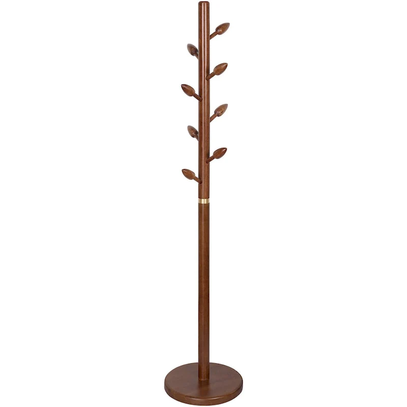 Rubberwood Freestanding Coat Rack, Coat Tree with 8 Bud-shaped Hooks - 15.75Dia. x 72.44H