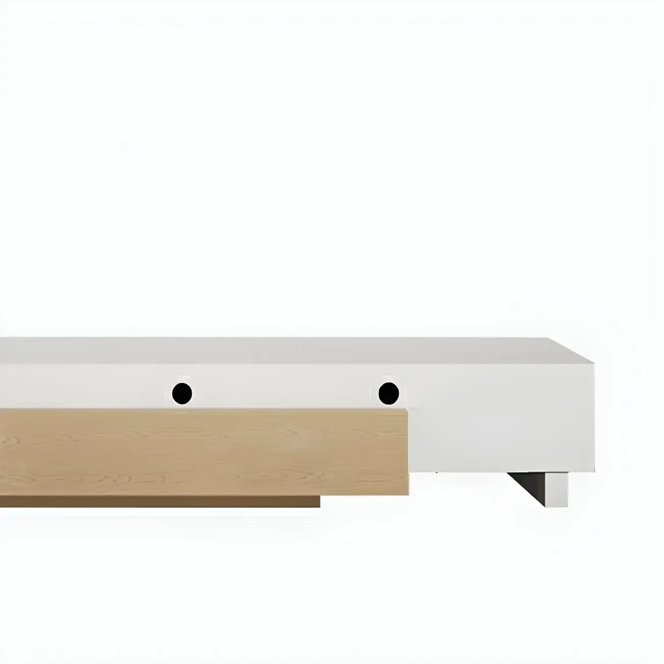 Natural Modern Long Wood Extended Shelf TV Stand with Drawer
