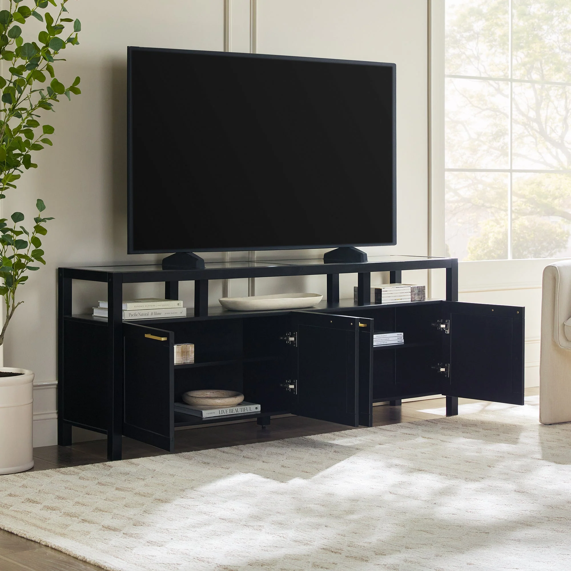 Isla Modern TV Stand with Glass Top