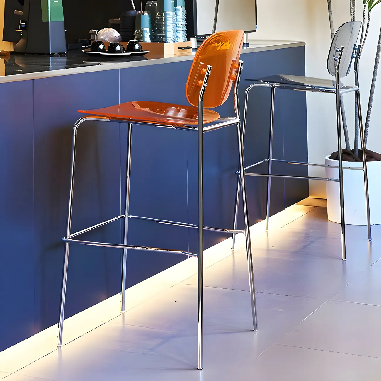 Modern Metal Counter Height Acrylic Bar Stools
