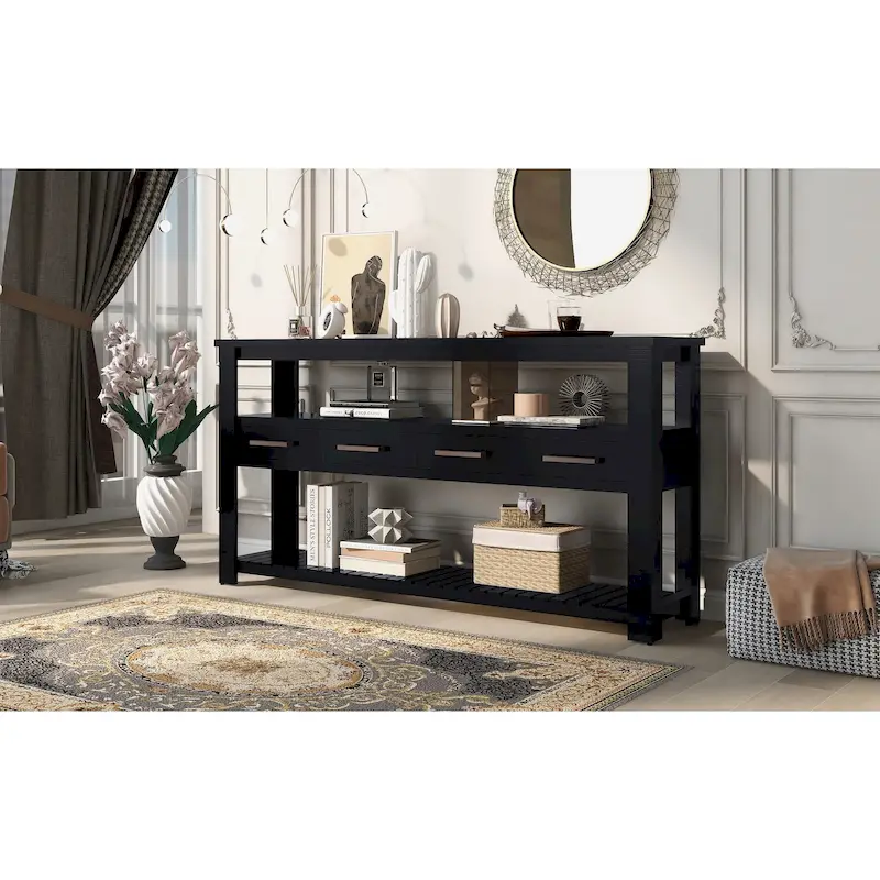 62.2 Modern Console Table with 4 Drawers and 2 Shelves