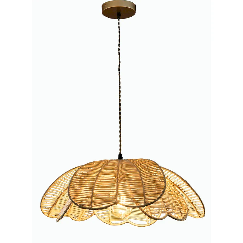 Boho Rattan Flower Pendant Light Coastal Hanging Fixture Light - 20  Wide