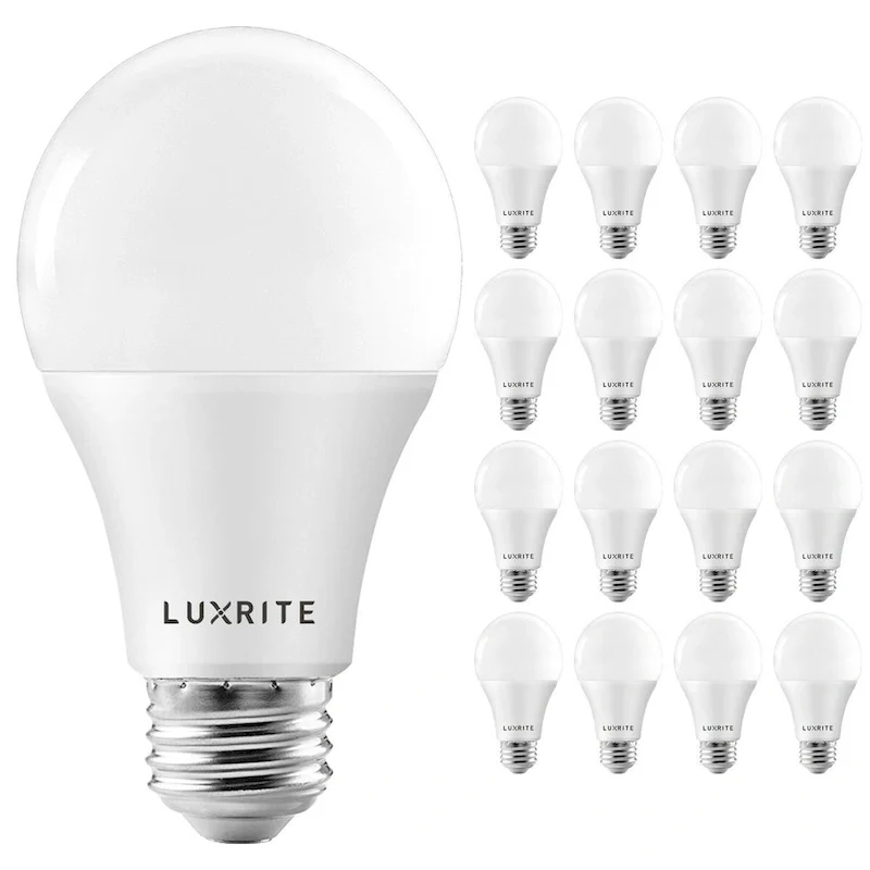 Luxrite A19 LED Light Bulb 100W Equivalent 3500K 1600 Lumens Dimmable 15W Enclosed Fixture Rated E26 Base 16 Pack